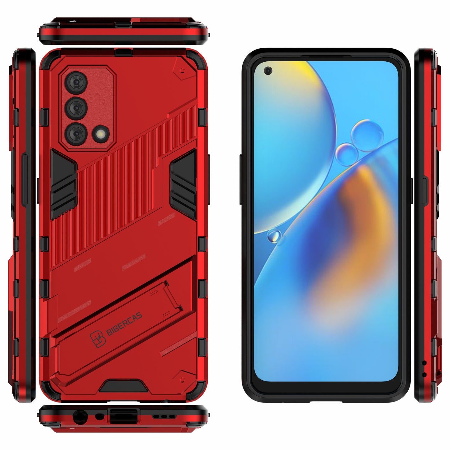 PC + TPU Shockproof Hybrid Phone Back Case Cover with Foldable Kickstand for Oppo A74 4G