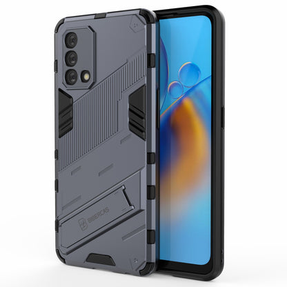 PC + TPU Shockproof Hybrid Phone Back Case Cover with Foldable Kickstand for Oppo A74 4G