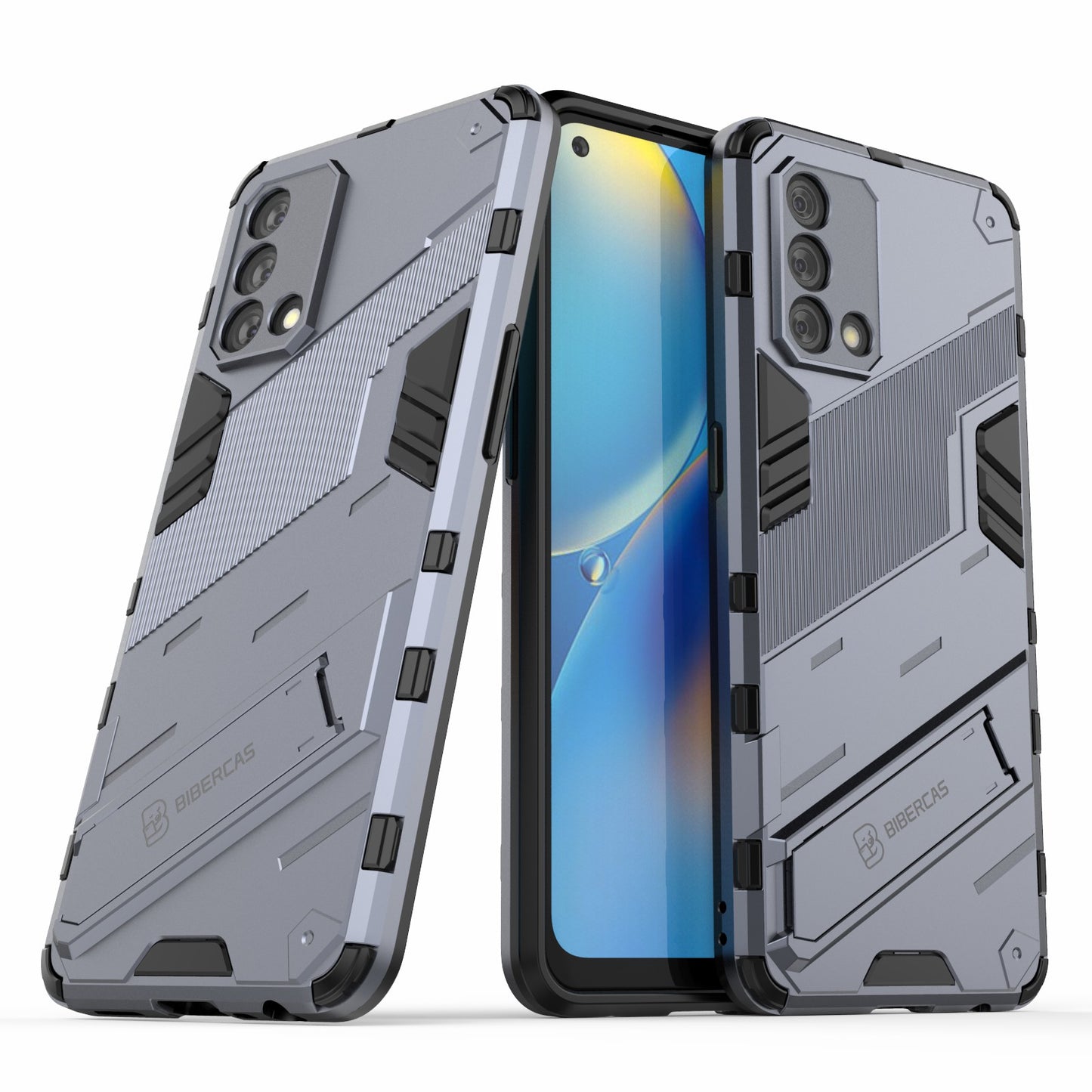 PC + TPU Shockproof Hybrid Phone Back Case Cover with Foldable Kickstand for Oppo A74 4G