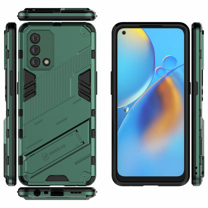 PC + TPU Shockproof Hybrid Phone Back Case Cover with Foldable Kickstand for Oppo A74 4G