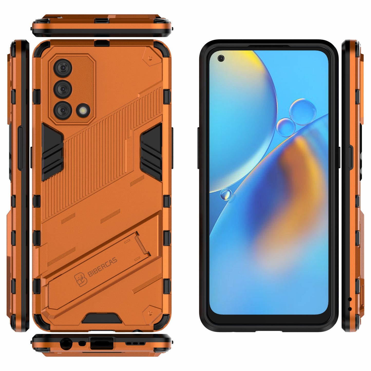 PC + TPU Shockproof Hybrid Phone Back Case Cover with Foldable Kickstand for Oppo A74 4G