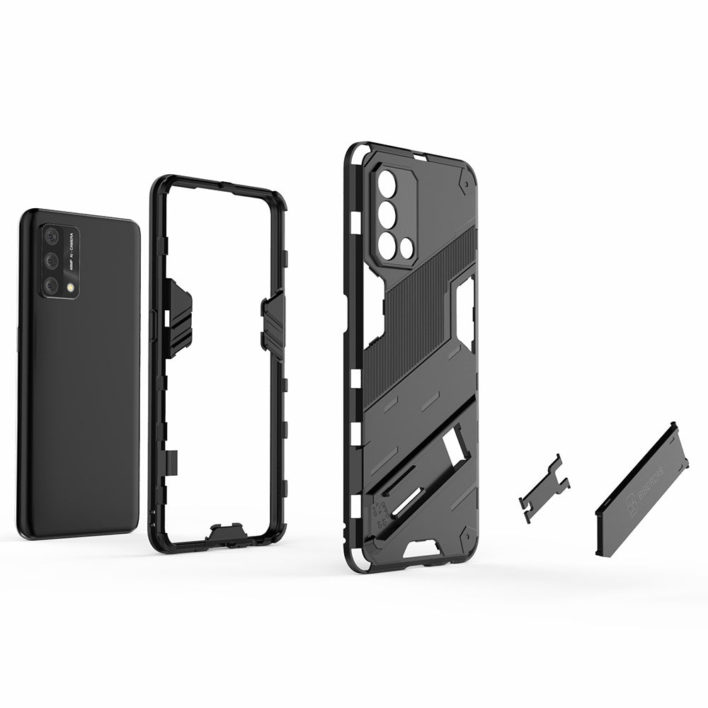 PC + TPU Shockproof Hybrid Phone Back Case Cover with Foldable Kickstand for Oppo A74 4G