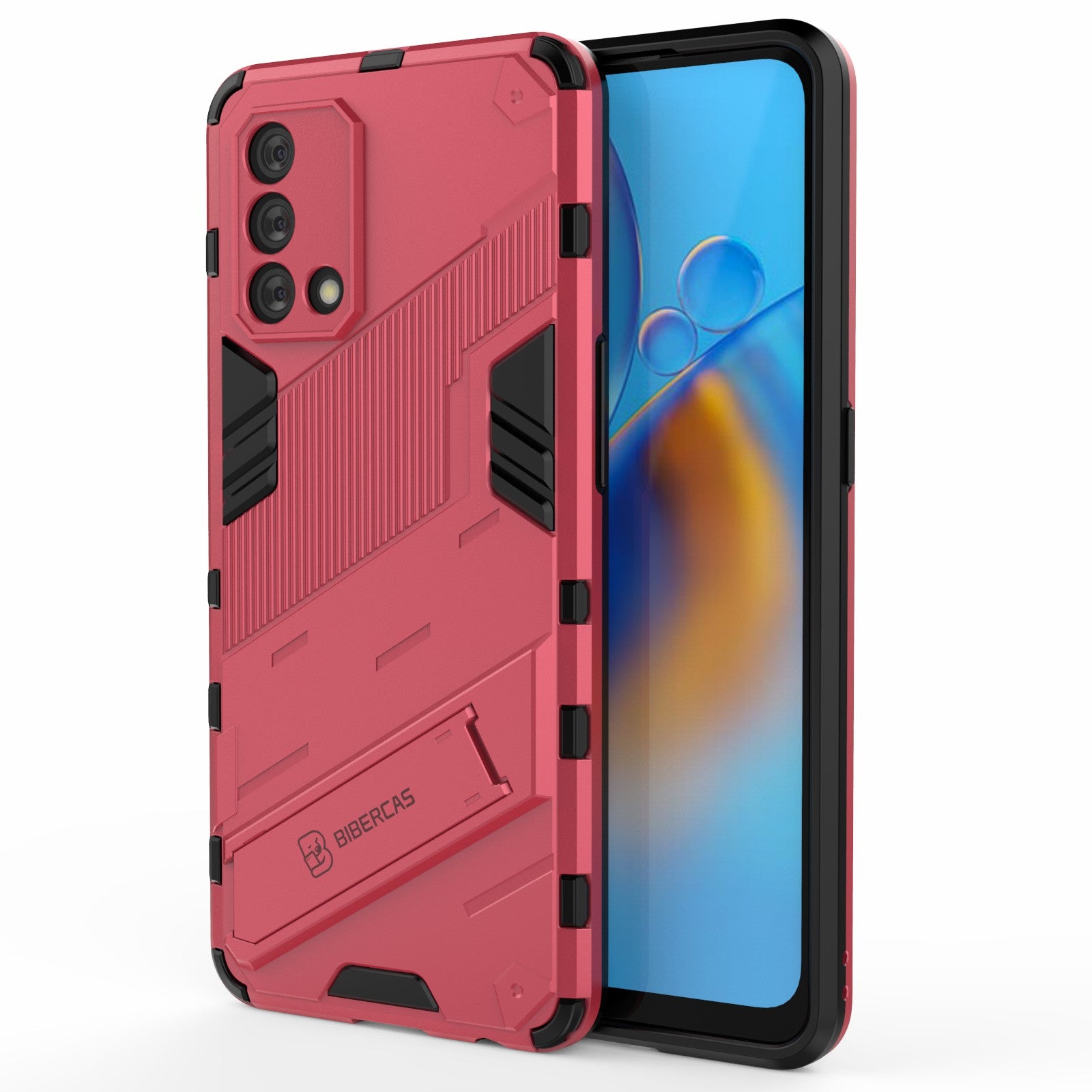 PC + TPU Shockproof Hybrid Phone Back Case Cover with Foldable Kickstand for Oppo A74 4G