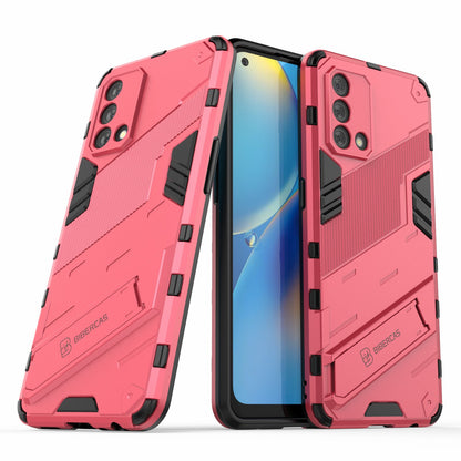 PC + TPU Shockproof Hybrid Phone Back Case Cover with Foldable Kickstand for Oppo A74 4G