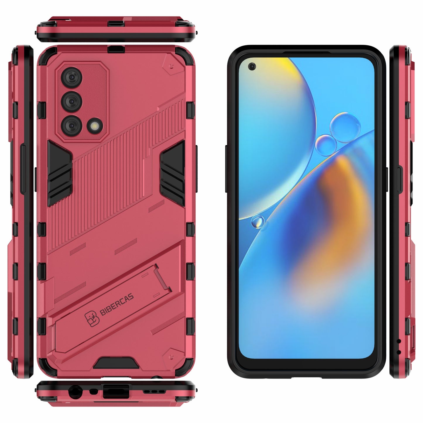 PC + TPU Shockproof Hybrid Phone Back Case Cover with Foldable Kickstand for Oppo A74 4G