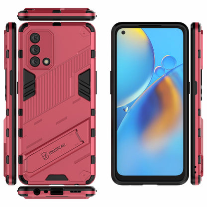 PC + TPU Shockproof Hybrid Phone Back Case Cover with Foldable Kickstand for Oppo A74 4G