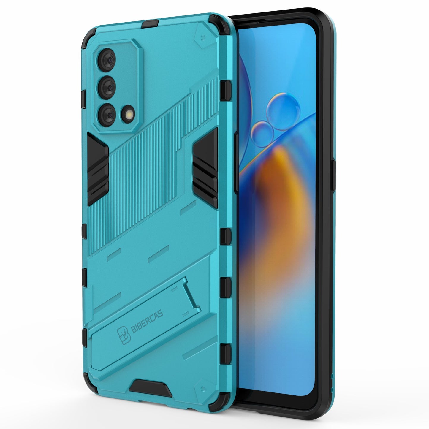 PC + TPU Shockproof Hybrid Phone Back Case Cover with Foldable Kickstand for Oppo A74 4G