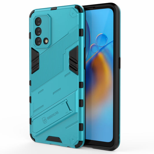 PC + TPU Shockproof Hybrid Phone Back Case Cover with Foldable Kickstand for Oppo A74 4G