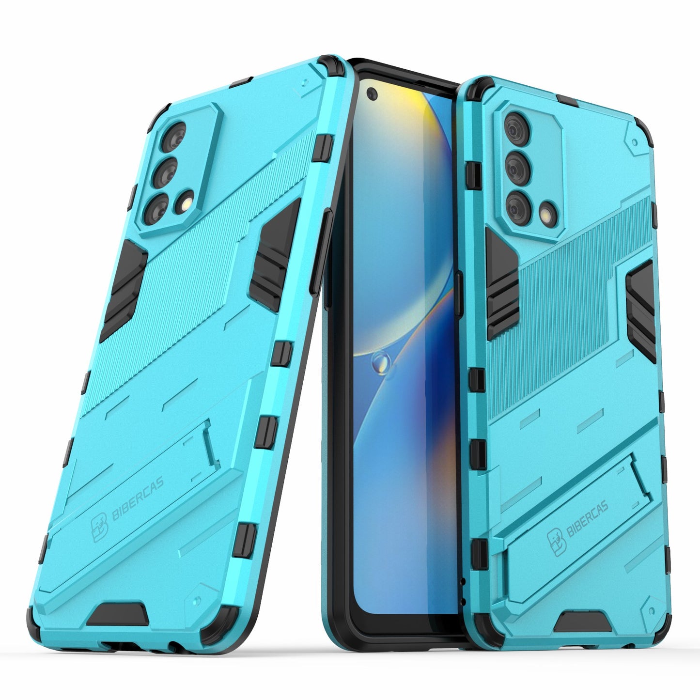 PC + TPU Shockproof Hybrid Phone Back Case Cover with Foldable Kickstand for Oppo A74 4G