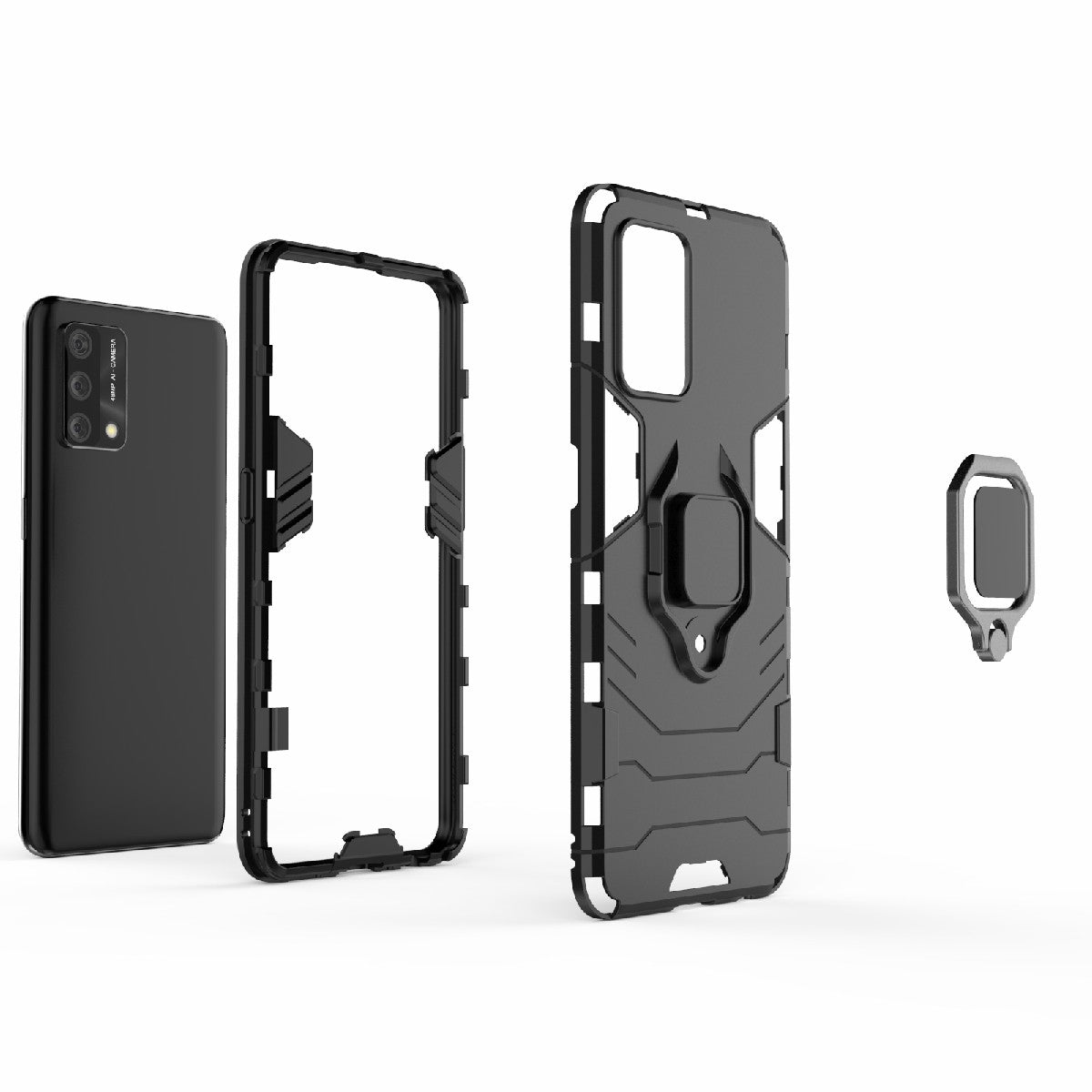 Kickstand Design Cool Guard PC + TPU Hybrid Phone Cover Case for Oppo A74 4G