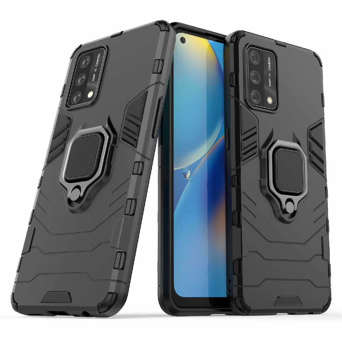 Kickstand Design Cool Guard PC + TPU Hybrid Phone Cover Case for Oppo A74 4G