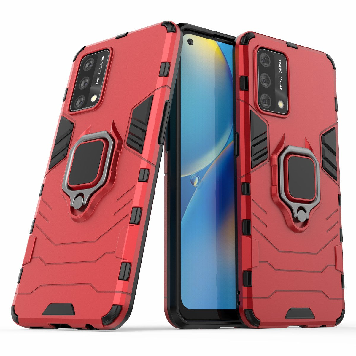 Kickstand Design Cool Guard PC + TPU Hybrid Phone Cover Case for Oppo A74 4G