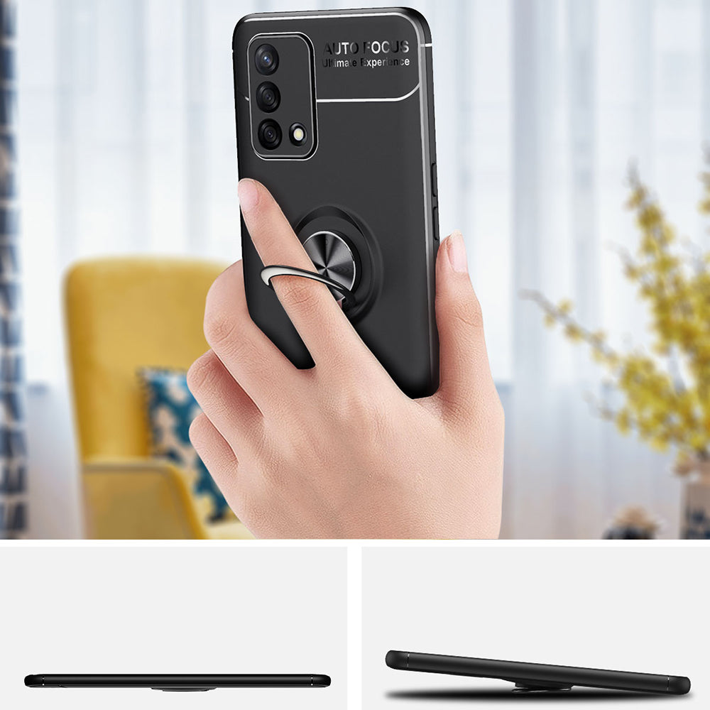 Metal Ring Kickstand TPU Protective Case Cover [Built-in Magnetic Sheet] for Oppo A74 4G