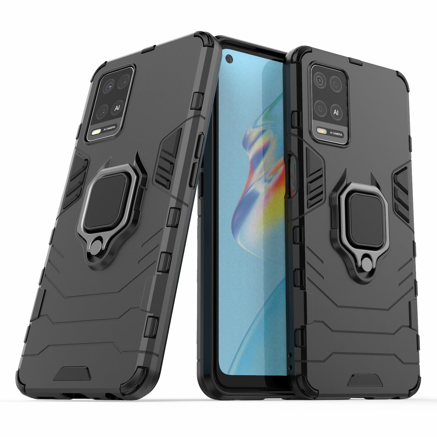 Kickstand Design Cool Guard PC + TPU Hybrid Phone Cover Case for Oppo A54 4G