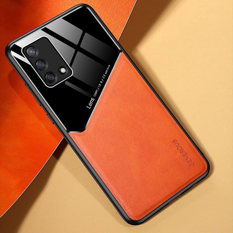 Precise Cut-Out Leather Coated Hybrid Case with Metal Sheet Inside for Oppo A74 4G