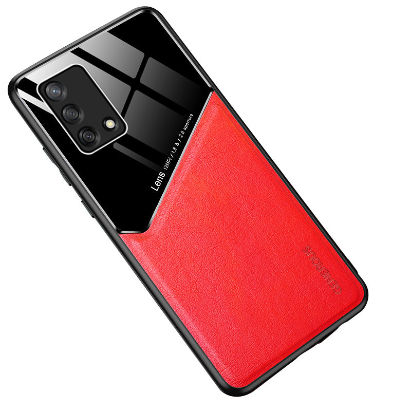 Precise Cut-Out Leather Coated Hybrid Case with Metal Sheet Inside for Oppo A74 4G