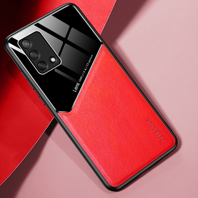 Precise Cut-Out Leather Coated Hybrid Case with Metal Sheet Inside for Oppo A74 4G