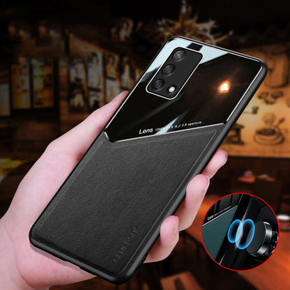 Precise Cut-Out Leather Coated Hybrid Case with Metal Sheet Inside for Oppo A74 4G