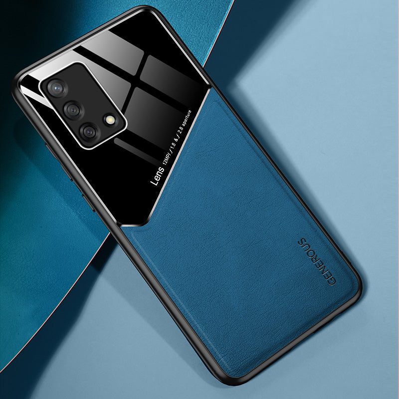 Precise Cut-Out Leather Coated Hybrid Case with Metal Sheet Inside for Oppo A74 4G