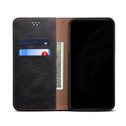 Oil Wax Surface PU Leather + Inner Soft TPU Phone Cover Case with Wallet Stand for Oppo F19/A74 4G