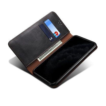 Oil Wax Surface PU Leather + Inner Soft TPU Phone Cover Case with Wallet Stand for Oppo F19/A74 4G