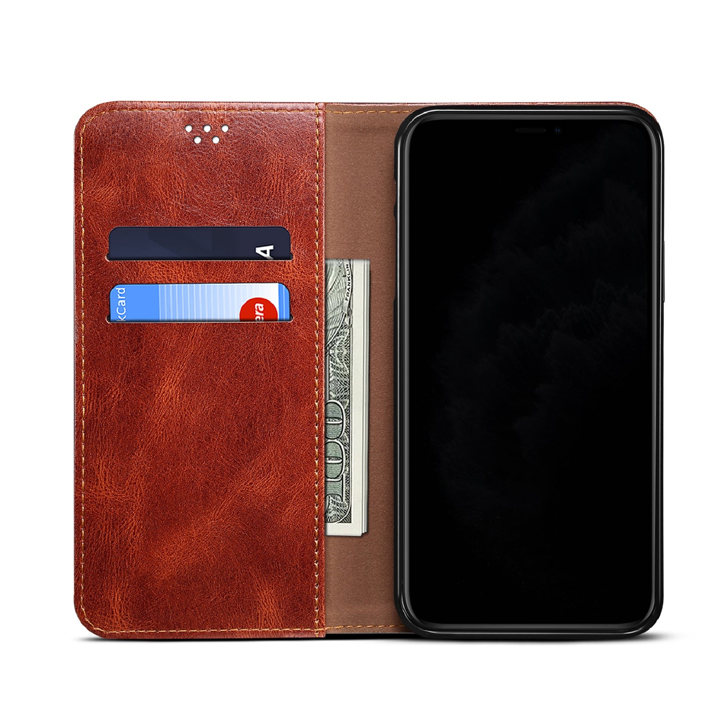 Oil Wax Surface PU Leather + Inner Soft TPU Phone Cover Case with Wallet Stand for Oppo F19/A74 4G