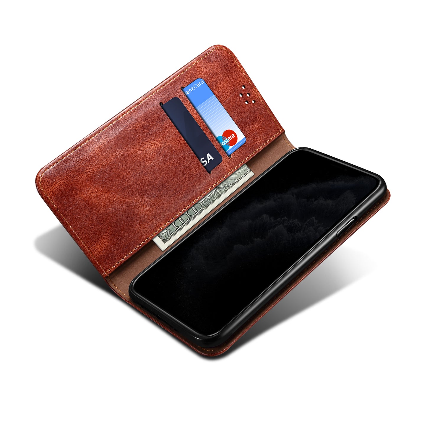 Oil Wax Surface PU Leather + Inner Soft TPU Phone Cover Case with Wallet Stand for Oppo F19/A74 4G