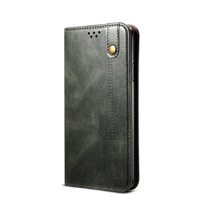 Oil Wax Surface PU Leather + Inner Soft TPU Phone Cover Case with Wallet Stand for Oppo F19/A74 4G