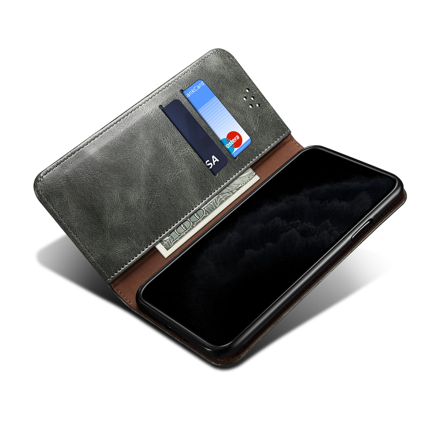 Oil Wax Surface PU Leather + Inner Soft TPU Phone Cover Case with Wallet Stand for Oppo F19/A74 4G