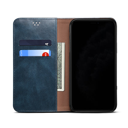 Oil Wax Surface PU Leather + Inner Soft TPU Phone Cover Case with Wallet Stand for Oppo F19/A74 4G