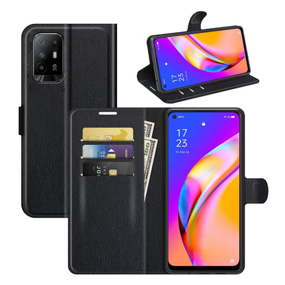 Wallet Design Litchi Texture Leather Phone Case Folio Flip Cover with Stand for Oppo A94 5G