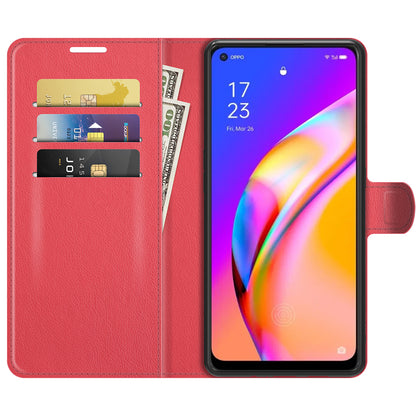 Wallet Design Litchi Texture Leather Phone Case Folio Flip Cover with Stand for Oppo A94 5G