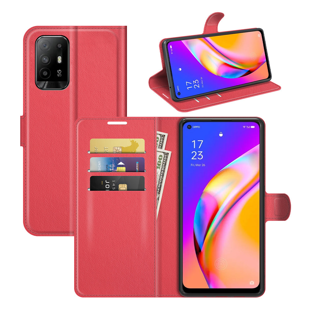 Wallet Design Litchi Texture Leather Phone Case Folio Flip Cover with Stand for Oppo A94 5G