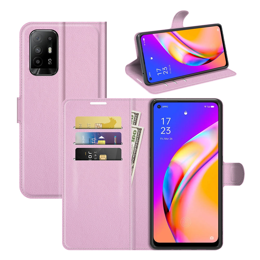 Wallet Design Litchi Texture Leather Phone Case Folio Flip Cover with Stand for Oppo A94 5G