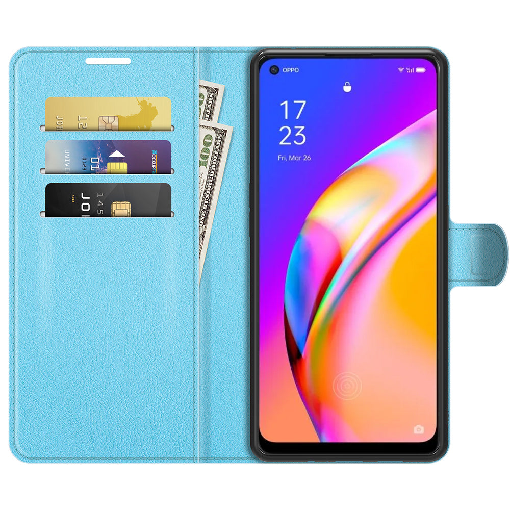 Wallet Design Litchi Texture Leather Phone Case Folio Flip Cover with Stand for Oppo A94 5G