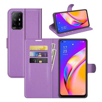 Wallet Design Litchi Texture Leather Phone Case Folio Flip Cover with Stand for Oppo A94 5G