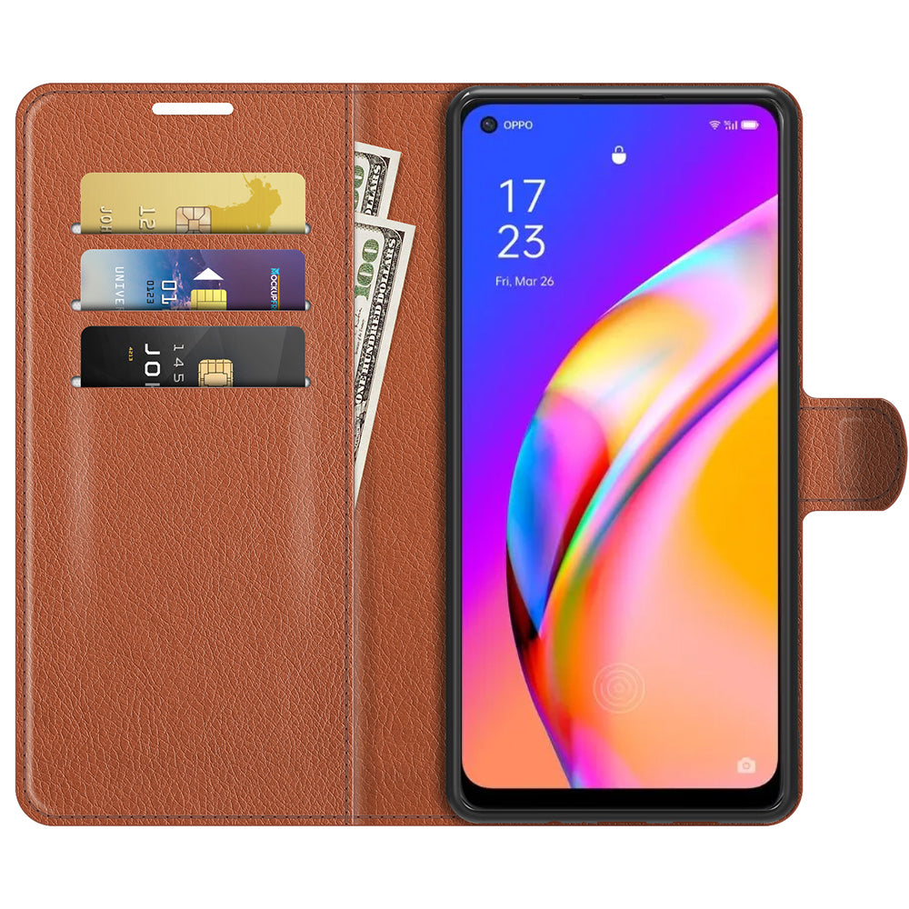 Wallet Design Litchi Texture Leather Phone Case Folio Flip Cover with Stand for Oppo A94 5G