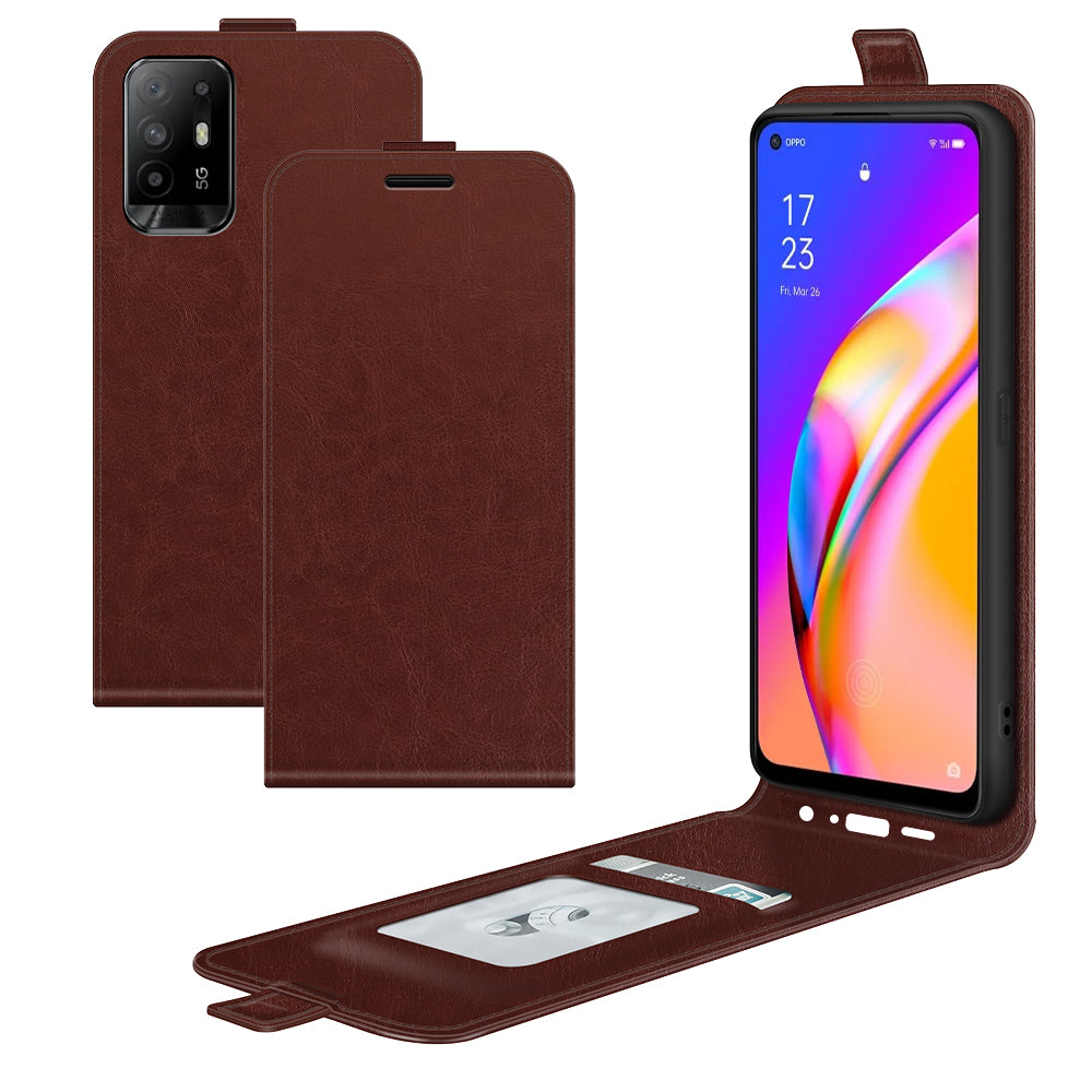 Crazy Horse Leather Protector Case Vertical Flip Phone Cover with Card Slot for Oppo A94 5G