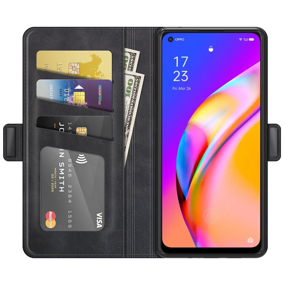 PU Leather Wallet Stand Double Clasp Magnetic Closure Phone Case Shell for Oppo A94 5G