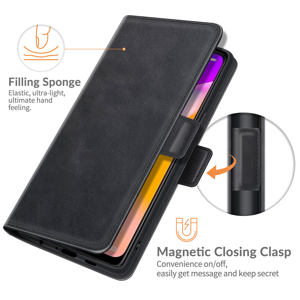 PU Leather Wallet Stand Double Clasp Magnetic Closure Phone Case Shell for Oppo A94 5G