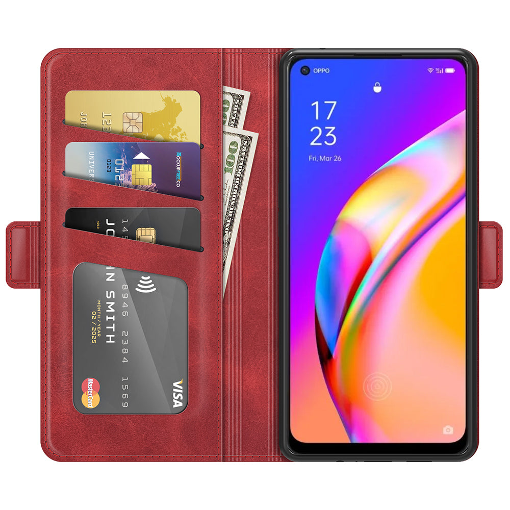 PU Leather Wallet Stand Double Clasp Magnetic Closure Phone Case Shell for Oppo A94 5G