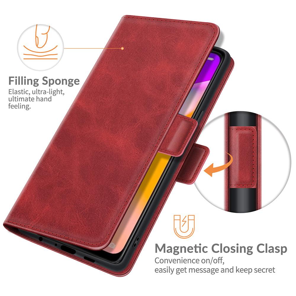 PU Leather Wallet Stand Double Clasp Magnetic Closure Phone Case Shell for Oppo A94 5G