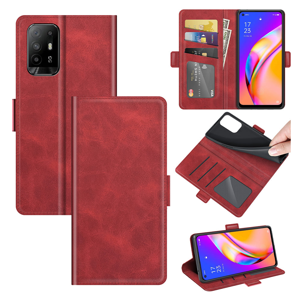 PU Leather Wallet Stand Double Clasp Magnetic Closure Phone Case Shell for Oppo A94 5G