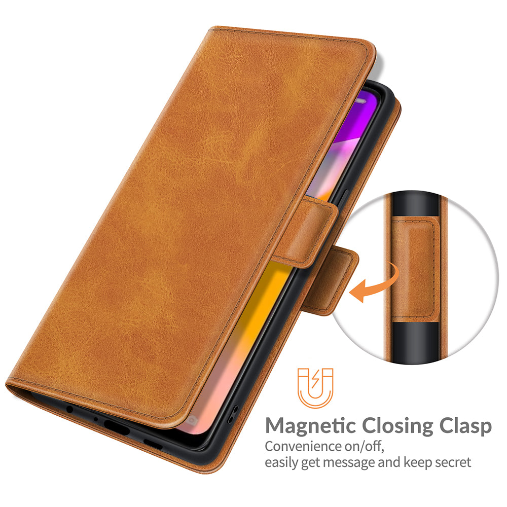 PU Leather Wallet Stand Double Clasp Magnetic Closure Phone Case Shell for Oppo A94 5G