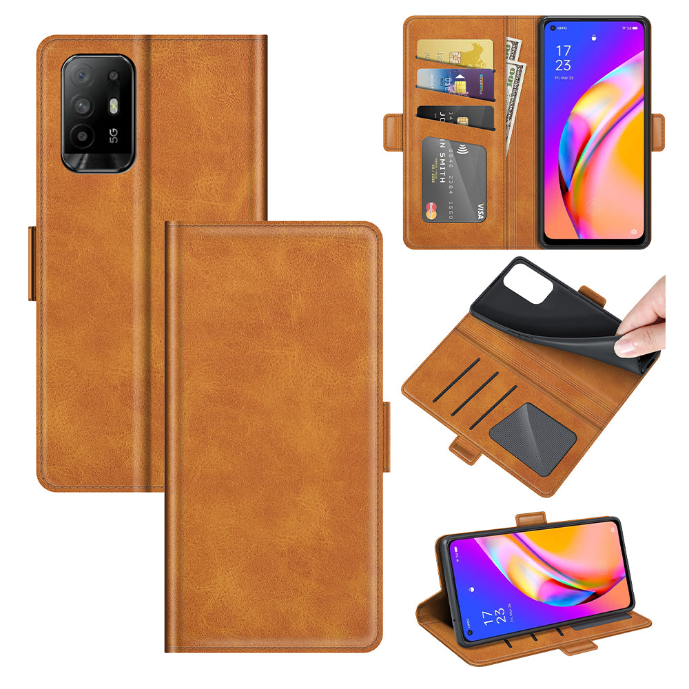 PU Leather Wallet Stand Double Clasp Magnetic Closure Phone Case Shell for Oppo A94 5G