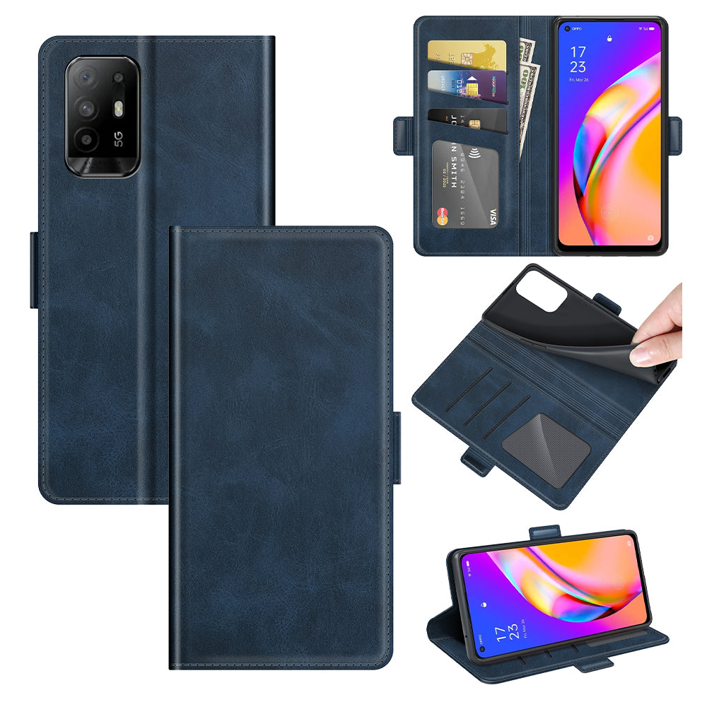 PU Leather Wallet Stand Double Clasp Magnetic Closure Phone Case Shell for Oppo A94 5G