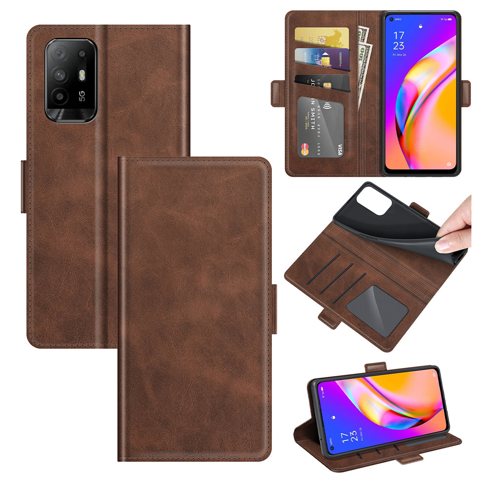 PU Leather Wallet Stand Double Clasp Magnetic Closure Phone Case Shell for Oppo A94 5G