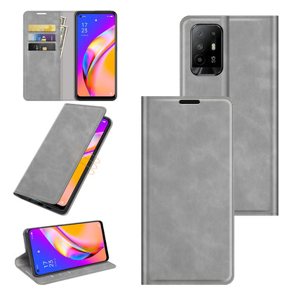 Skin-touch Leather Cover Auto-Absorbed Protective Case with Wallet Stand for Oppo A94 5G