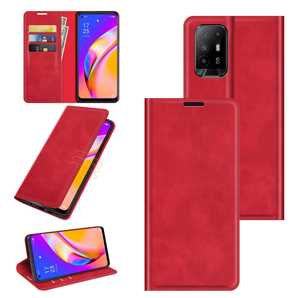 Skin-touch Leather Cover Auto-Absorbed Protective Case with Wallet Stand for Oppo A94 5G