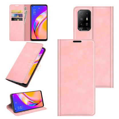 Skin-touch Leather Cover Auto-Absorbed Protective Case with Wallet Stand for Oppo A94 5G